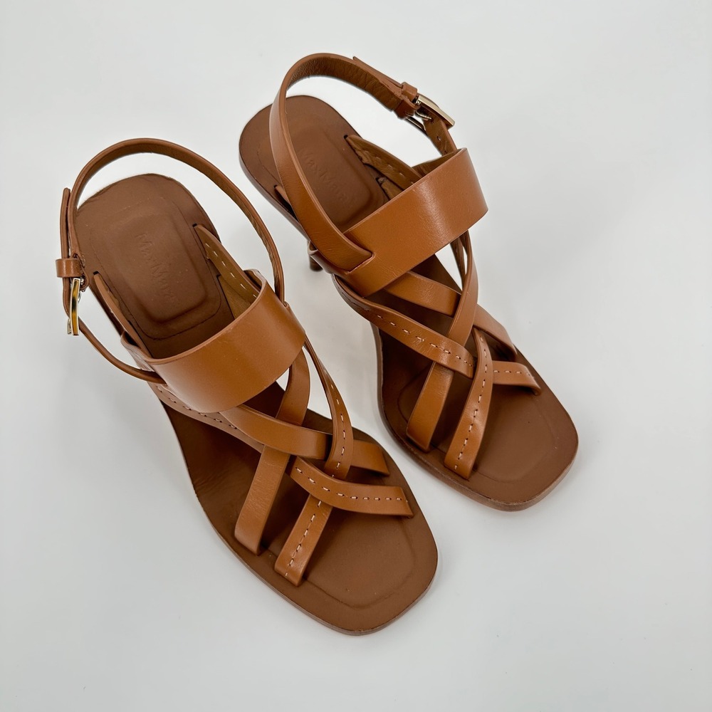 Max Mara Brown Leather Cage Strappy Stiletto Sandals Heels Made in Italy 38 / 8 - Picture 3 of 10